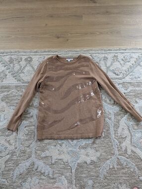 Chico's Tan/Brown Crewneck Top with Subtle Texture